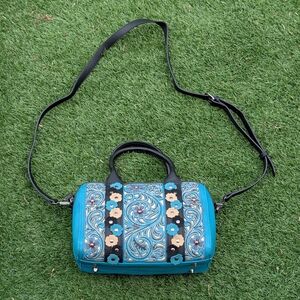 Montana West Turquoise and Black Embroidered Crossbody Bag